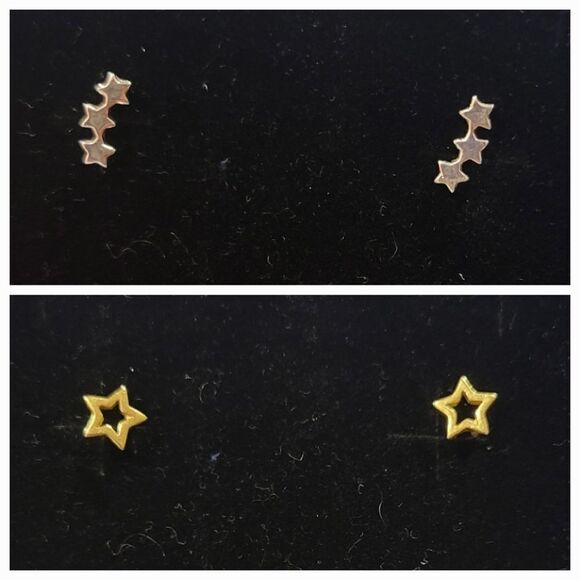 2 pairs of star stud earrings, silver and gold - Picture 1 of 3